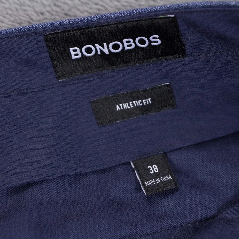 Bonobos Mens 38 Athletic Fit Blue Linen Lanificio Campore Italian Pants Trousers